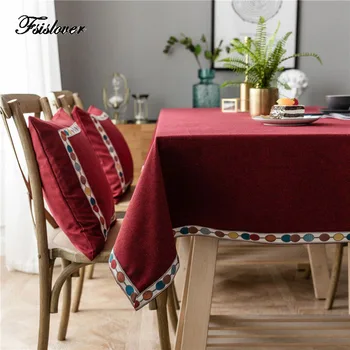 

FSISLOVER Waterproof Decorative Table Cloth Embroidery Tablecloth Rectangular Dining Table Cover Solid Tafelkleed mesa nappe