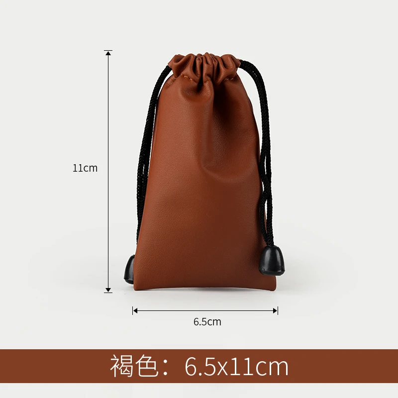 Высокое Качество Пользовательский логотип сумка из искусственной кожи шнурок сумки гарнитура Кабель для передачи данных Водонепроницаемый хранения струнная сумка для подарков - Цвет: coffee 6.5x11cm