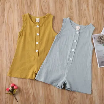 

Newborn Infant Baby Boys Girls Sleeveless O-neck Button Cotton Linen Plain Romper Jumpsuit Baby Clothing Soft Outfits 0-18M