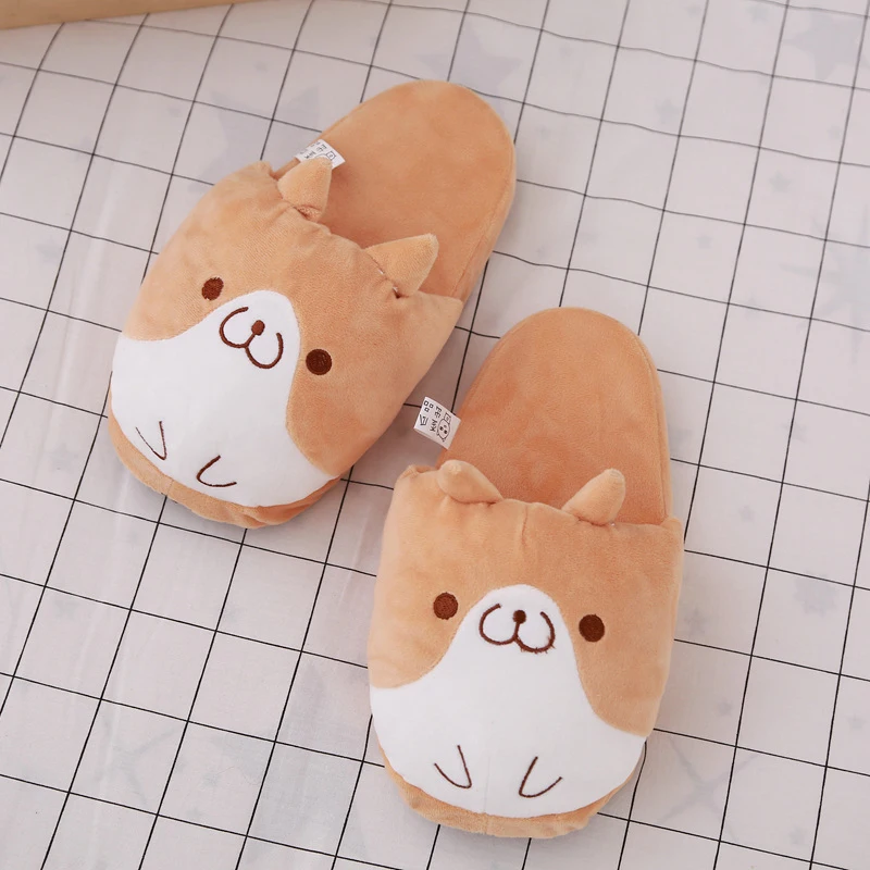 Lovely Corgi Shoes Heeled Cartoon Animals Dog Slippers Plush Indoor Floor Shoes Anti-slip Girls Ladies Friend Gift