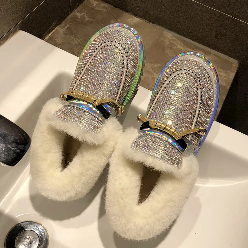 Rimocy/женские зимние сапоги с серебряными кристаллами; коллекция года; зимние теплые длинные плюшевые ботильоны на толстом меху; женская нескользящая обувь с хлопчатобумажными стельками