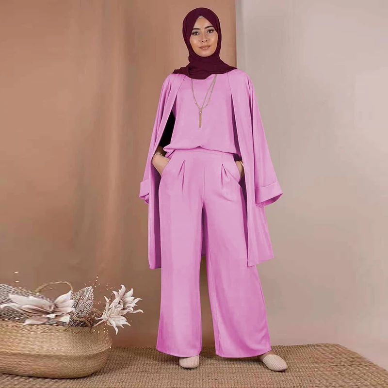 Three-piece Abaya Turkish Kimono Tops Pants Muslim Dress Abayas Hijab Robe Dubai Caftan Kaftan Islam Clothing For Women Djellaba