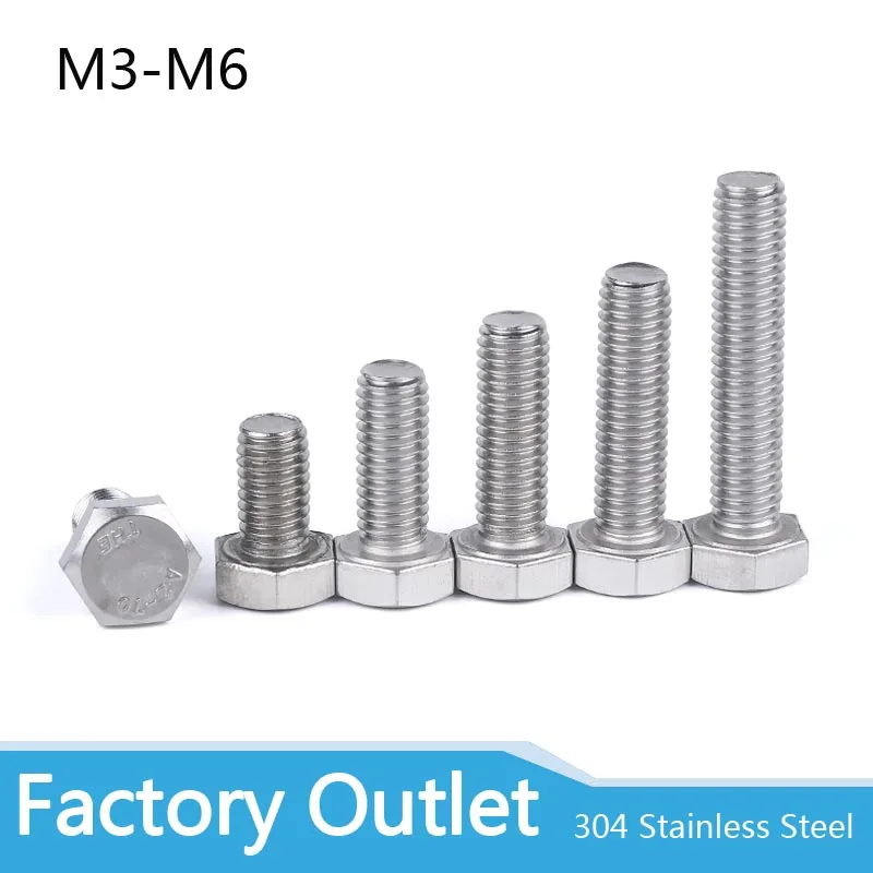 

10pc M3 M4 M5 M6 M8 A2 304 Stainless Steel Metric Threaded DIN933 External Hex Hexagon Head Cap Screw Bolt Thread Dia 3/4/5/6mm