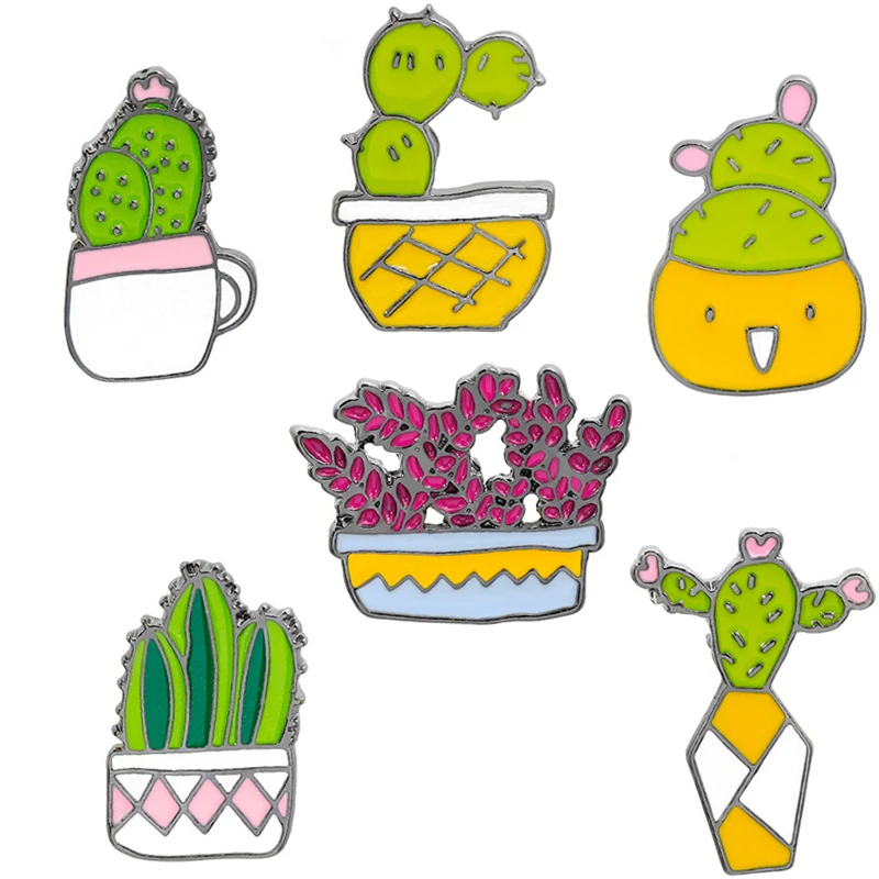 

New Cute Mini Cactus Potted Prickly Enamel Pins Bag Jackets Lapel Pin Cartoon Plant Brooches Badge Women Jewelry Gift Accessorie