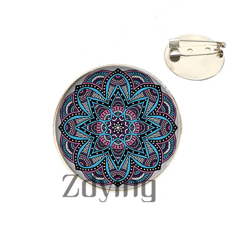 Zdying Retro India Mandala Flowers Brooch Glass Cabochon Chakra Zen Yoga Flower Badge Brooches Pin Bag Clothes accessories HM081 | Украшения