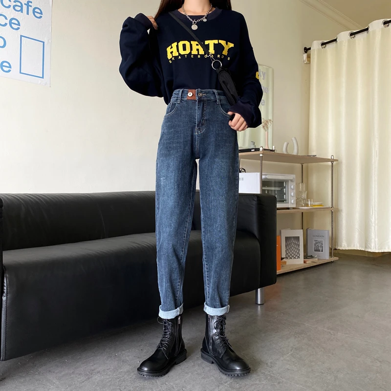 

Women Jeans Casual Plus Size High Waist Trousers Denim Streetwear Loose Boyfriend Jeans Button Zipper Ladies Pants Autumn 2020