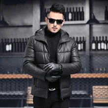 Куртка из натуральной кожи, овчина, настоящая кожаная куртка, Мужская Тонкая зимняя куртка на утином пуху, мужская куртка, Jaqueta De Couro, MA8201XF603, YY1121