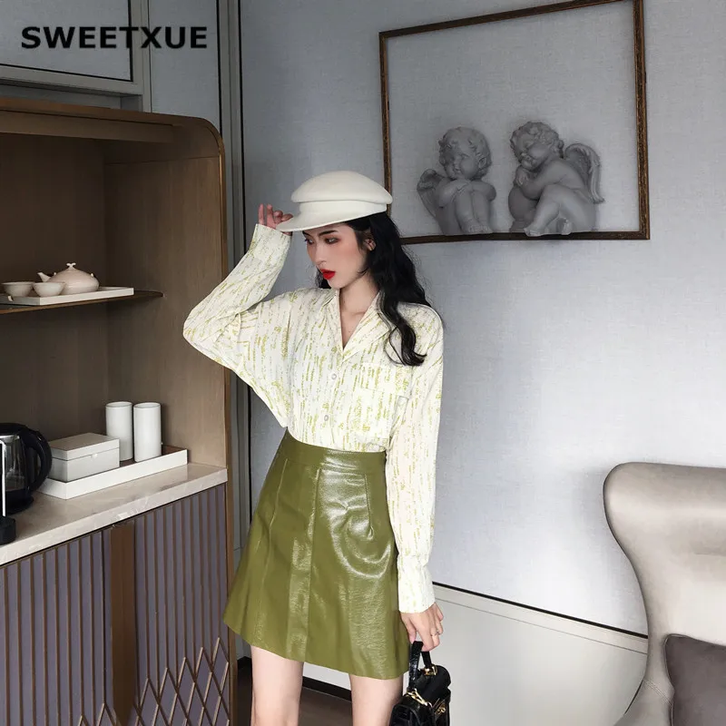 Женский комплект из двух предметов SWEETXUE осенняя Сексуальная рубашка с длинным