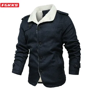 

FGKKS Winter Men Solid Wool Blends Coats Men's Warm Casual Overcoat Brand Clothing Plus Velvet Thick Wool Blend Coat Male