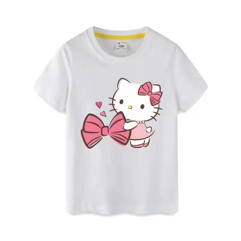 thumbnail image 1 of Hello Kitty niñas lindo estampado de manga corta Casual cómoda camiseta niños bebé Bowknot algodón Top ropa para niños, 1 of 5