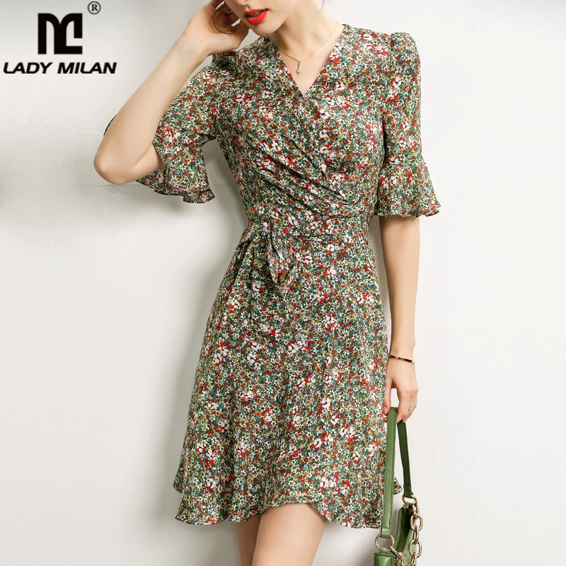 100% шелковые женские сексуальные платья с v-образным вырезом короткими рукавами