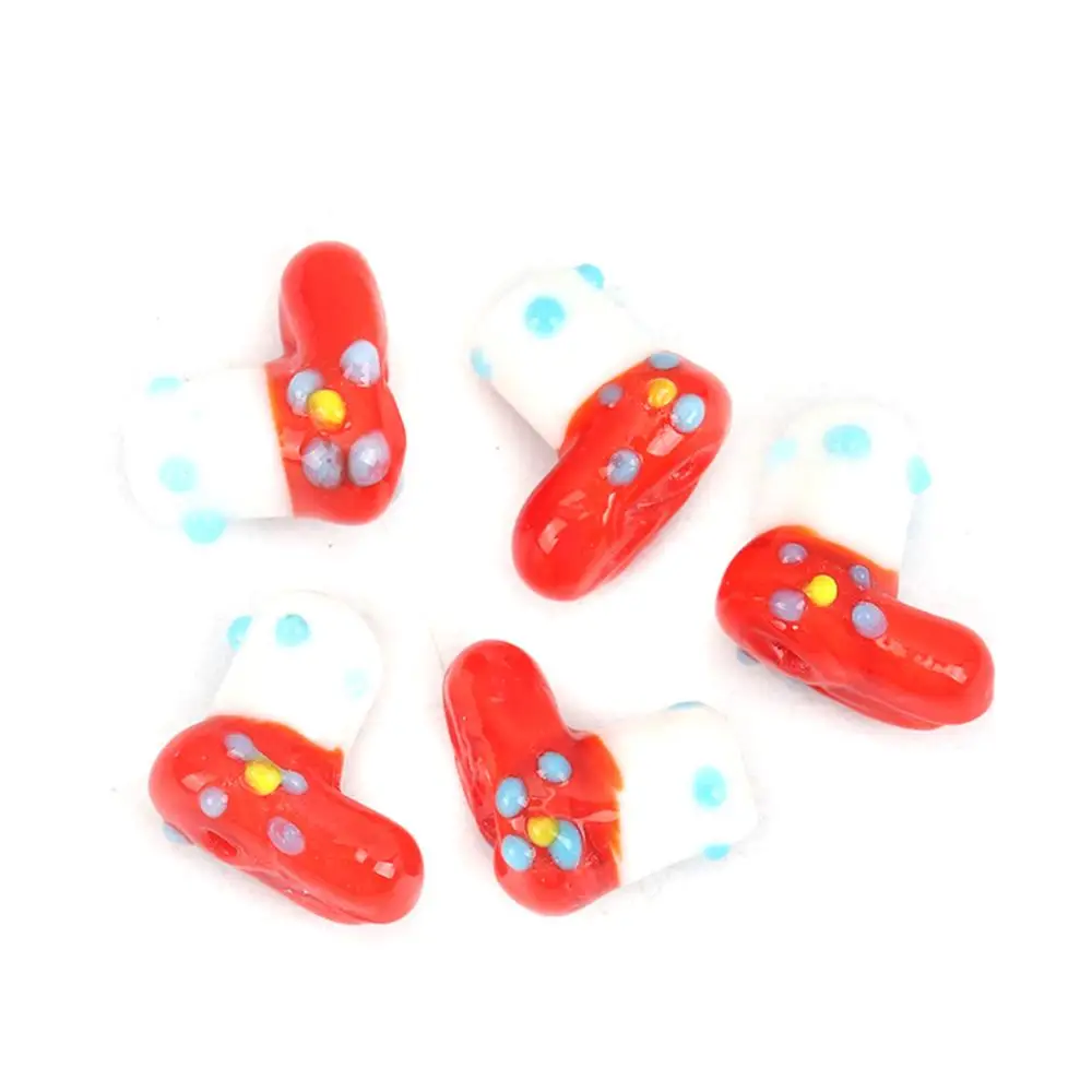 

8Seasons Lampwork Glass Christmas Beads Sock White & Red Jewelry DIY Fashion Gifts For Girl Accessories About 14mm x 14mm, 5 PCs