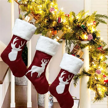 

Christmas Stockings Pendant Cloth Christmas Tree Elk Snowflake Ornament Christmas Print Party Home Decoration Gift Bag