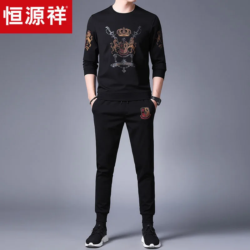 

HYX Genuine Product New Style Men Sports Casual Printed Hoodie Two-Piece Set Collocation Spring Trend Handsome