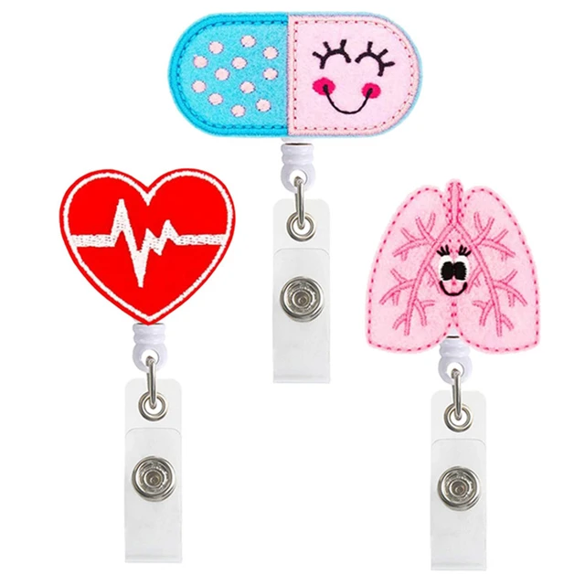 Cute Felt Embroidery Smile Heart Shape Retractable Nurse Badge Reel Clip  Badge Holder Students Doctor Id Card Holder - AliExpress