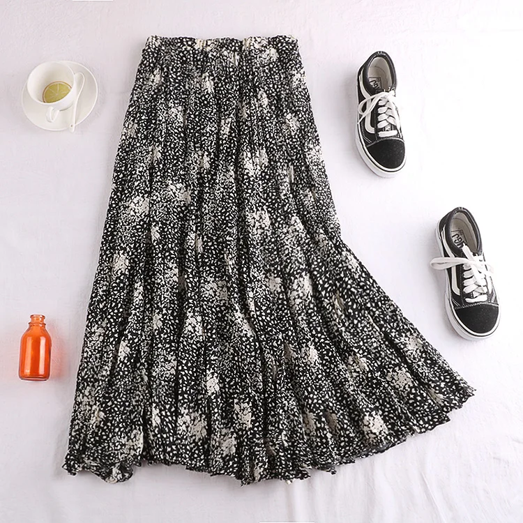 Осенне-зимняя Гибкая эластичная юбка миди с высокой талией, плиссированная винтажная юбка с цветочным принтом для женщин, женские юбки saia saias
