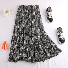 Осенне-зимняя Гибкая эластичная юбка миди с высокой талией, плиссированная винтажная юбка с цветочным принтом для женщин, женские юбки saia saias