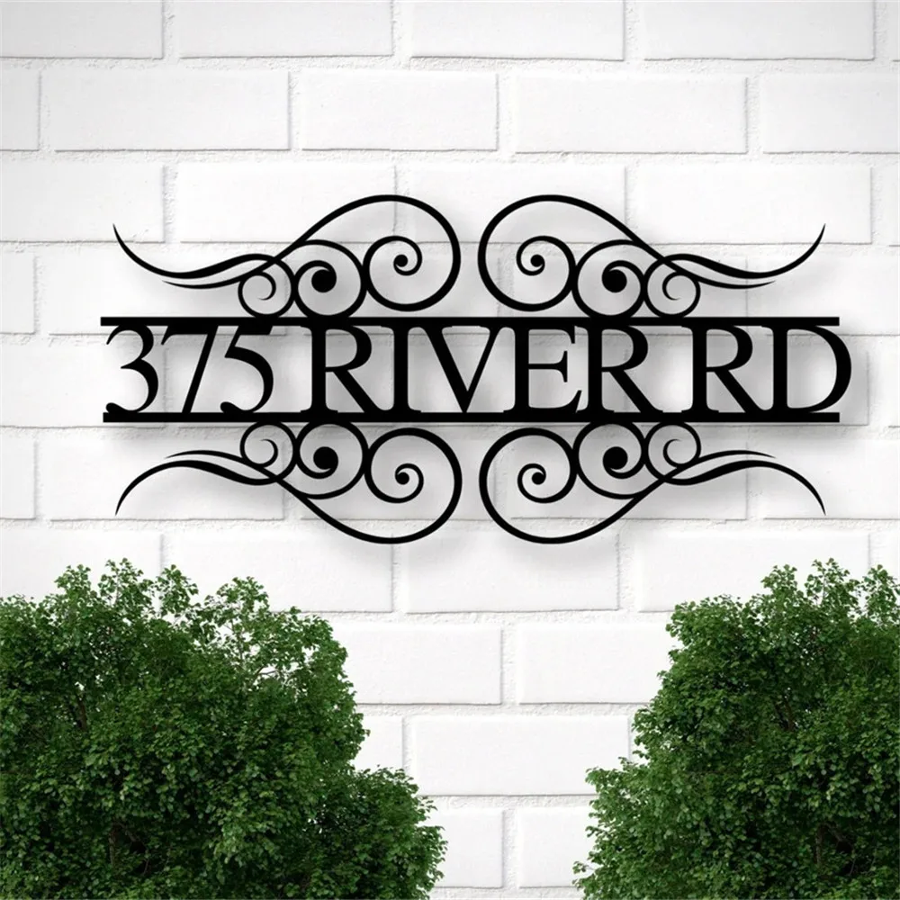 Personalized Black Metal Address Plate Sign Custom House Number Outdoor Plaque for Home Door Wall Decorate 12/16/20 inch
