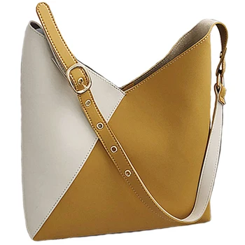 

Stitching Contrast Pu Leather Bucket Bag Ladies Messenger Bag Ladies Shoulder Messenger Bag Female Travel Handbag Yellow