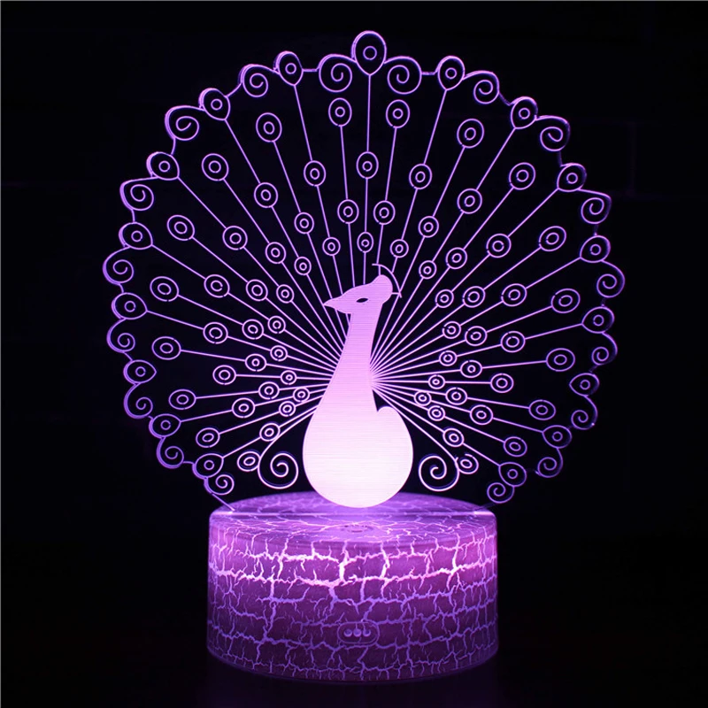 Small Night Lights 3D Peacock Led Colors Changing Acrylic Table Lamp Touch Remote Room Decor Desk Lamp Holiday Birthday Gifts bright night light Night Lights