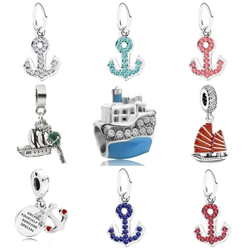 

Ship and anchor pendant charms Sea lucky charm fit original pandora bracelet diy bead jewelry for Memorial gift