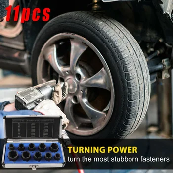 

11pcs/set Damaged Lug Nut Lock Remover Socket Kit Screw Extractor Auto Wheel Repair Tools Car Wash Maintenance
