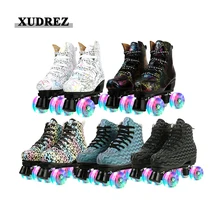 2021 Roller Skates Skating Shoes Flash Pu Wheel Sneaker Roller Patines Artificial Leather Adult Double Row Roller Shoes patins