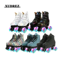 2021 Roller Skates Skating Shoes Flash Pu Wheel Sneaker Roller Patines  Artificial Leather Adult Double Row Roller Shoes patins