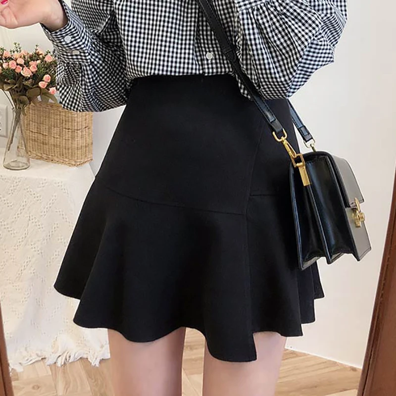 Shintimes Asymmetrical Patchwork Black Woman Skirt Korean Style A-Line Mini Skirts Womens Fall Jupe Femme Faldas Mujer Moda 2021