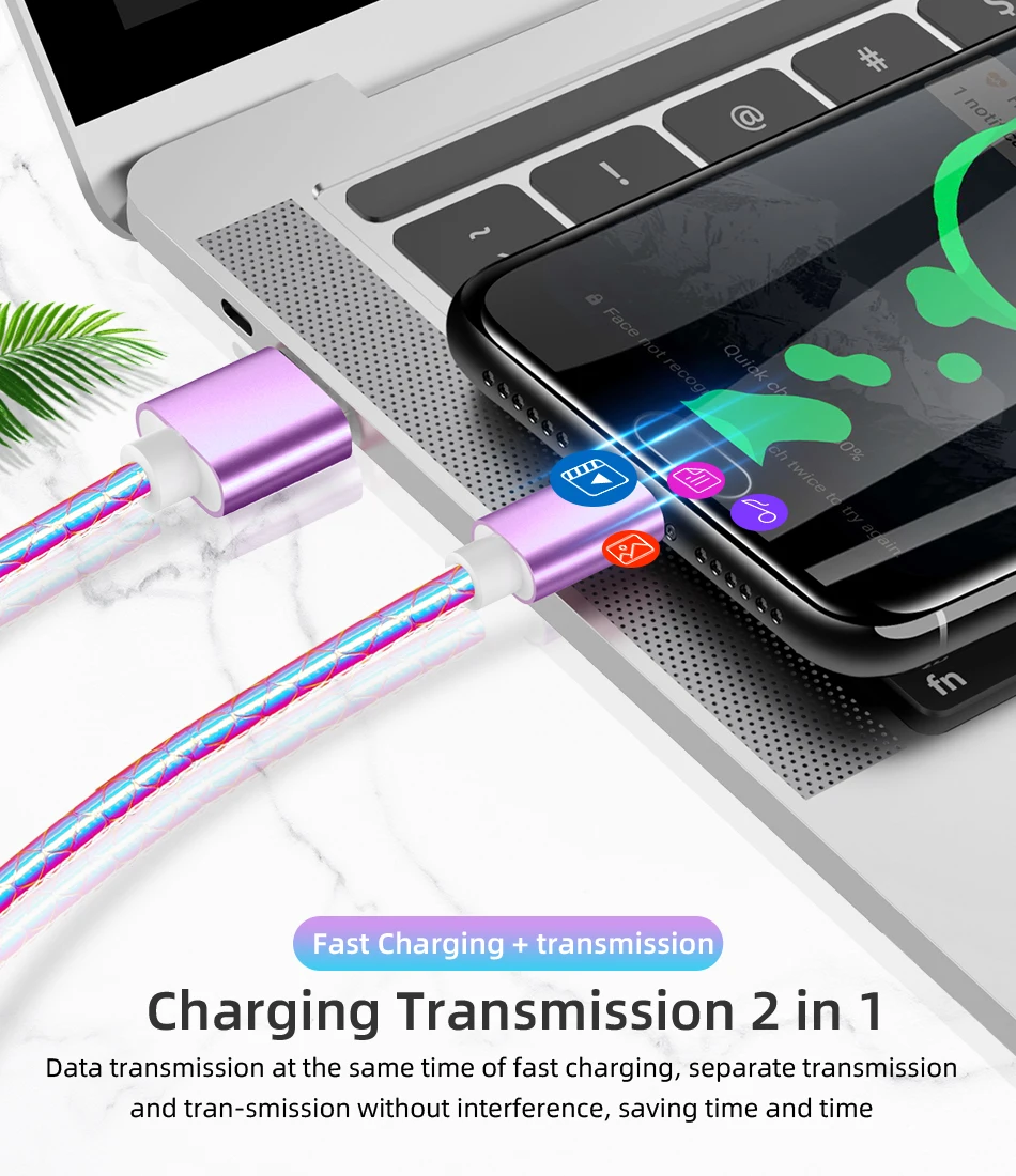 Цветной градиентный USB кабель 2.4A кабель для быстрой зарядки QC3.0 USB C Micro usb телефонный кабель для передачи данных для samsung A50 S9 huawei P30