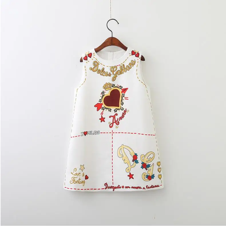 

Baby Girl Clothes Summer Dress Heart Printed Princess Dress Top Quality Luxury Clothes Toddler Girls Dress Baby Sleeveless Dress