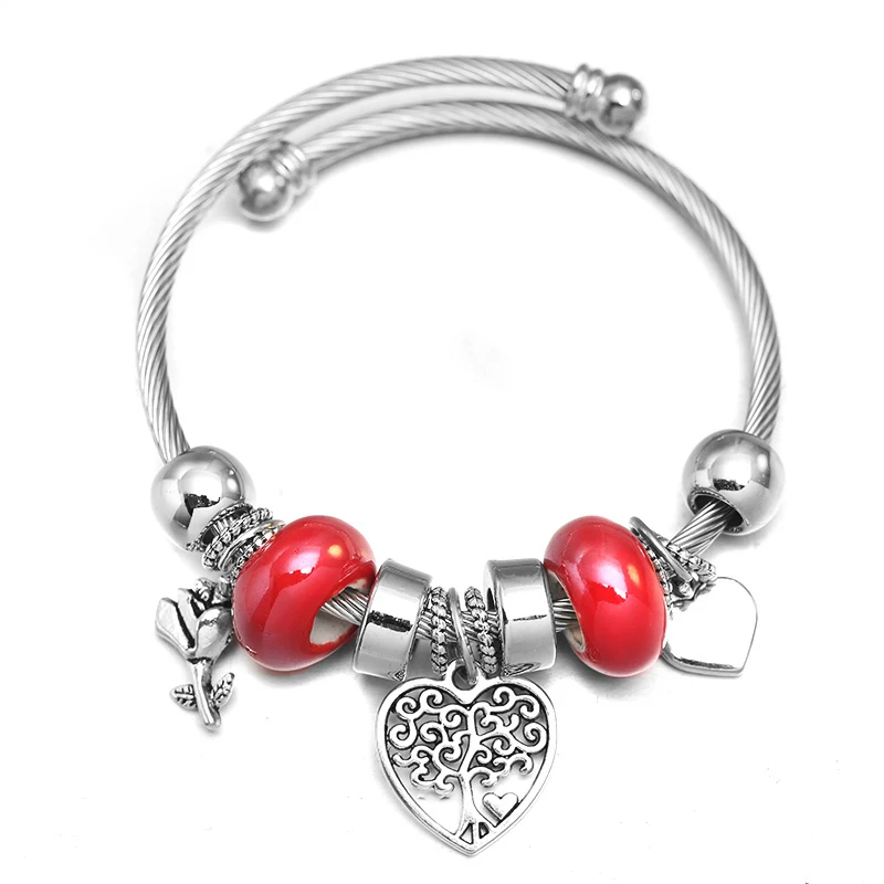 Beaded Bracelet 6 Colors Beading Bracelet Heart-Shaped Tree of Life Bracelet Bangles Jewelry For Women Gift