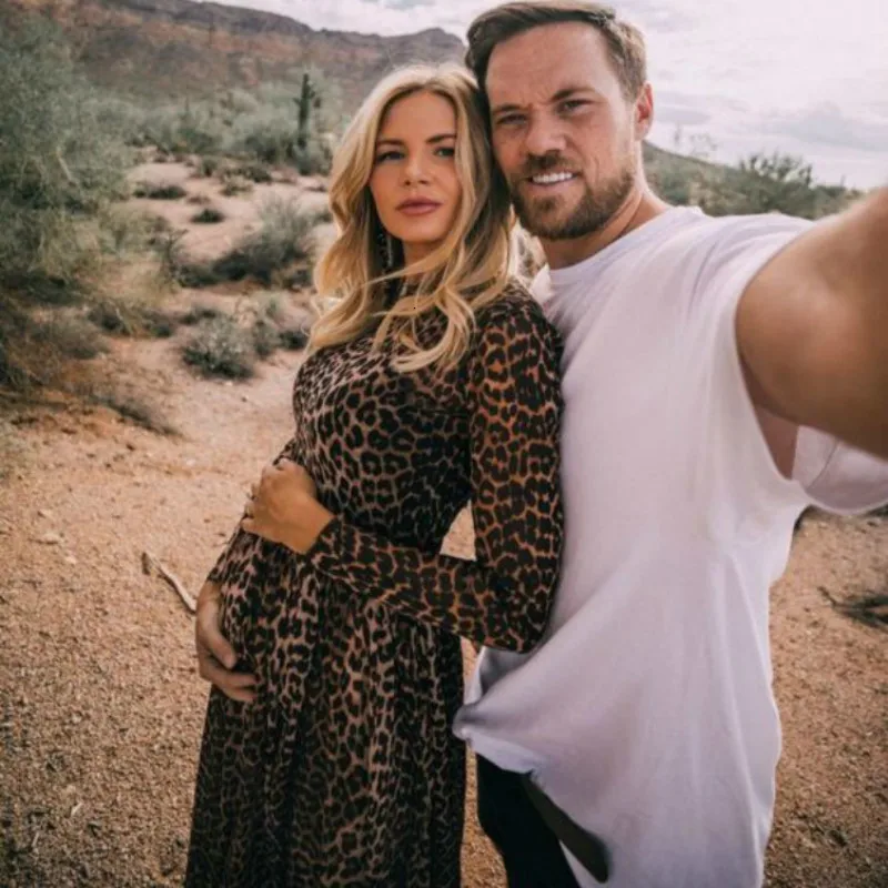 

Leopard Print Flower Round Neck Cotton Pregnant Woman Long Sleeve Even Clothes Longuette Photography Dress maternity dresses