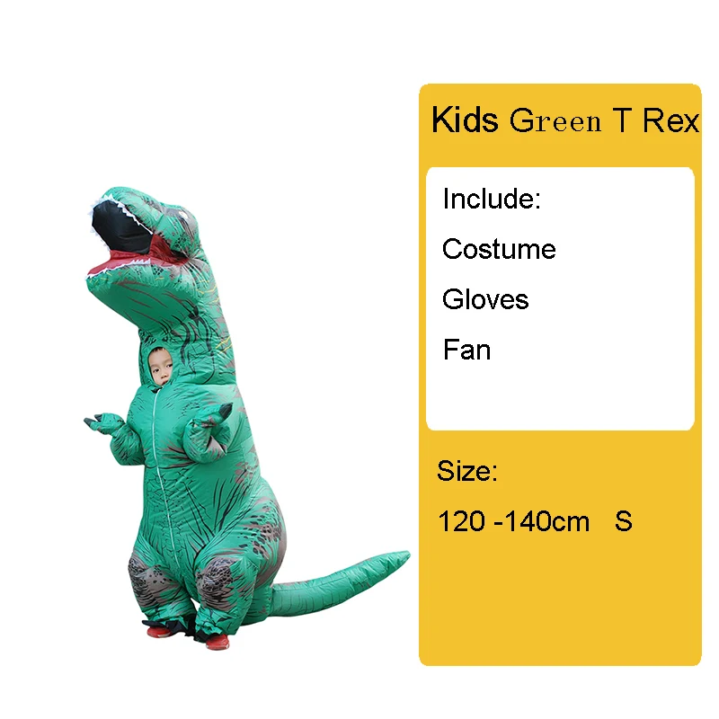 Kids Green Взрослый детский надувной костюм динозавра T REX wo мужские костюмы динозавр инопланетянин Хэллоуин нарядное платье карнавальный костюм косплей - Цвет: Kids Green