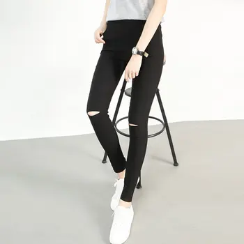 

Summer Black Hole Jeans Summer Thin Section Cropped Pants Stretch Pencil Pants Knee Hole Pants