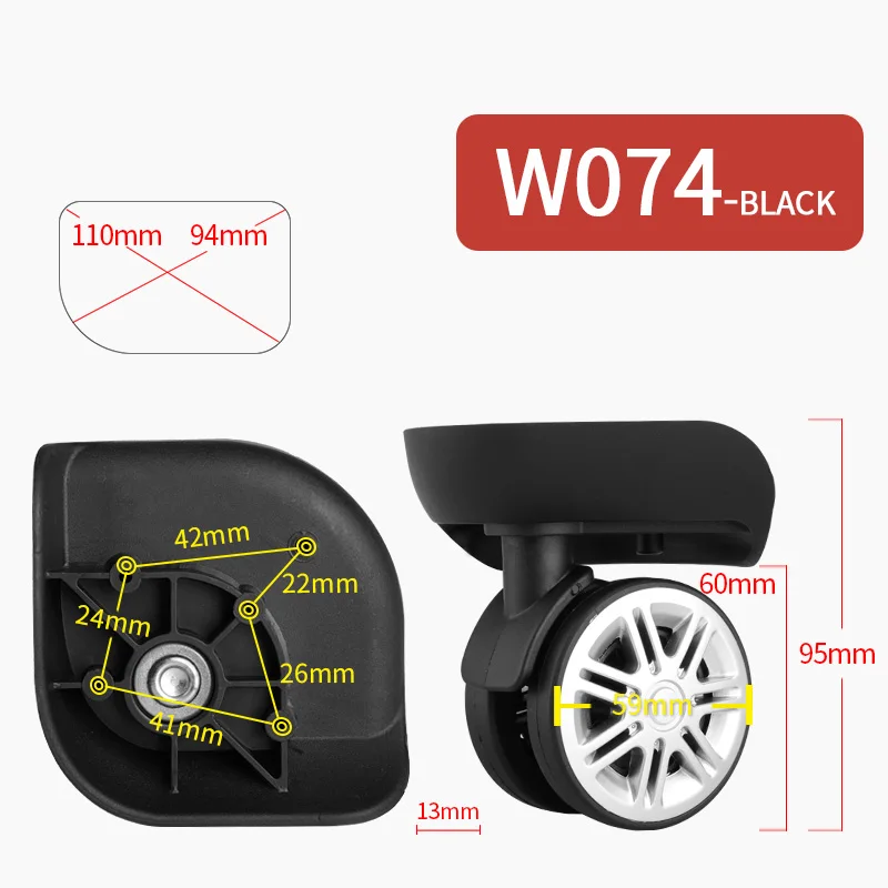 W074(2 Wheels)Black Чемодан На сменных колесах, чемодан на колесиках, чемодан на колесиках, сумка на колесиках, аксессуары на колесиках, цветная Бесшумная тяга, коробка, колесо - Цвет: W074(2 Wheels)Black