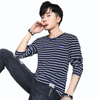 

Stripe Men Long Sleeve T-shirts Clothes Autumn Fashion T Shirt Men Casual Cotton tshirts