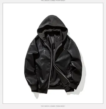 

New 2020 autumn and winter hooded leather men's tide youth locomotive men's jacket Korean loose hooded men's jacket men's jacket