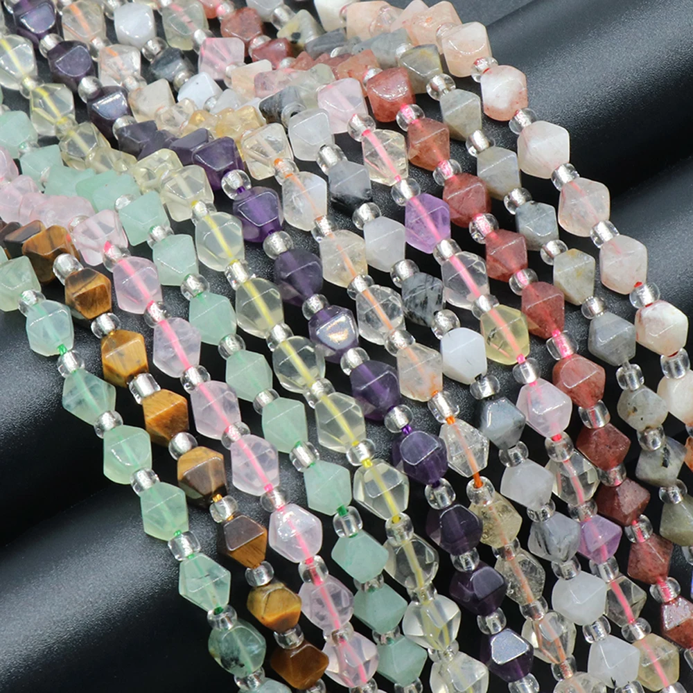 Natural Stone Bead Geometric Shape Faceted Quartz Spacer Loose Beaded For Jewelry Making DIY Charm Necklace Bracelet Accessories