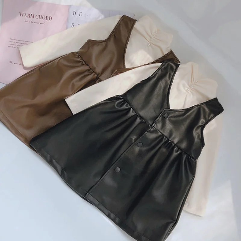 Fashion Baby Girl Leather Dress Ruffle Sleeveless Toddler Girl Vest Dress PU  Winter Spring Fall Kid Suspender Clothes 1-8Y - AliExpress 1501
