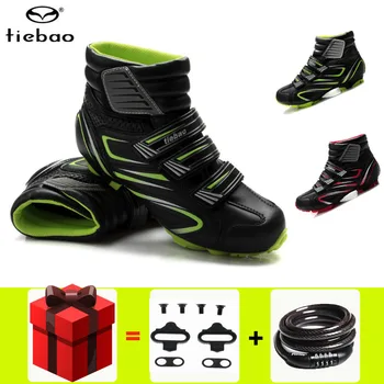 

TIEBAO Cycling Shoes Men Winter Warm Windproof MTB Mountain Bike Boots Breathable Non-slip Mountain Bike Bicycle Self-lock Shoes