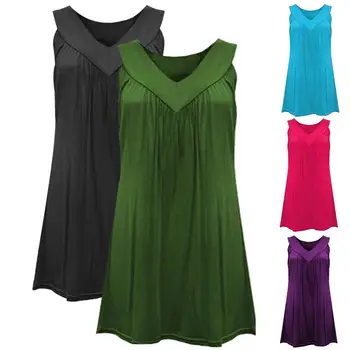 

Fashion Women Pure Color Sleeveless V Neck Pleated Tank Top Casual Soft Blouse Suitable for work party banquet cocktail