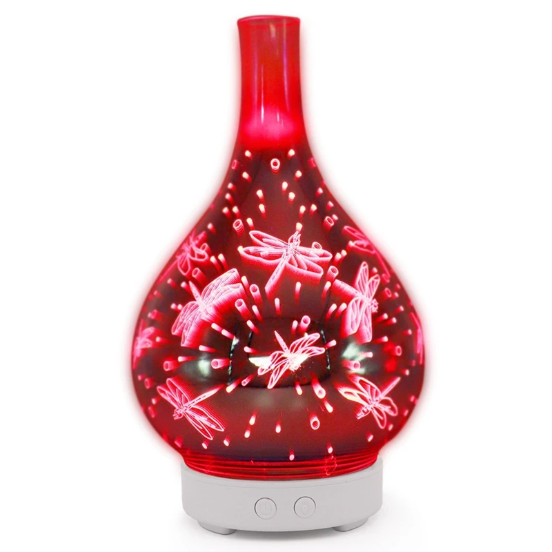

3D Dragonfly Firework Glass Vase Shape Air Humidifier with 7 Color Led Night Light Aroma Essential Oil Diffuser Mist Maker Ultra