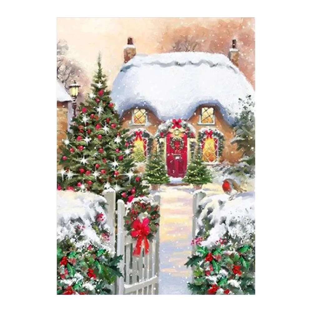 

winter christmas snow landscape Diamond Painting Cross Stitch Full Round New DIY 5D decorative scenic house Mosaic Embroidery