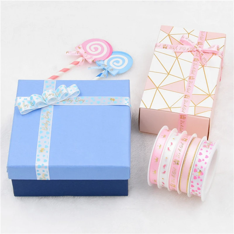 5/10M Blue/Pink Baby Printed Satin Ribbons For Kid Birthday Gift Packing Trim Lace Handmade DIY Crafts Sewing Decor Handmade Bow satin ribbons,satin ribbon,sewing ribbon,lace trim ribbon