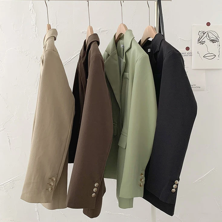 

Suit jacket 2020 new autumn women's fashion long-sleeved solid color medium-length two-grain buckle tide. woman office