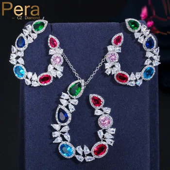 

Pera Multicolor Water Drop Cubic Zircon Crystal Earrings and Pendants Necklaces Sets for Ladies Anniversary Party Jewelry J305
