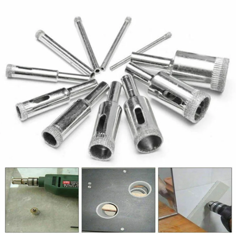 

10pcs 8-50mm Diamond Coated Drill Bit Set Tile Marble Glass Ceramic Hole Saw Drilling Bits Steel Power Tool