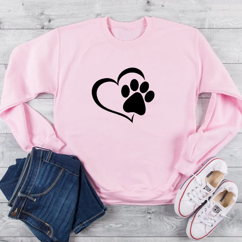 

Lovely Dog Cat Paw Heart Graphic Sweatshirt Women Kawaii Mom Life Pullover Aesthetic Streetwear Funny Girls Jumpers Dropshipping
