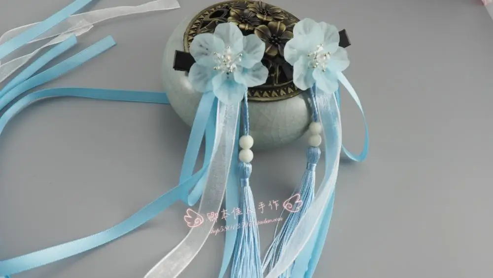 Цветок древний стиль Hanfu аксессуары для волос Han элемент Длинная кисточка зажим для волос маленький головной убор девушки боковая заколка головной убор